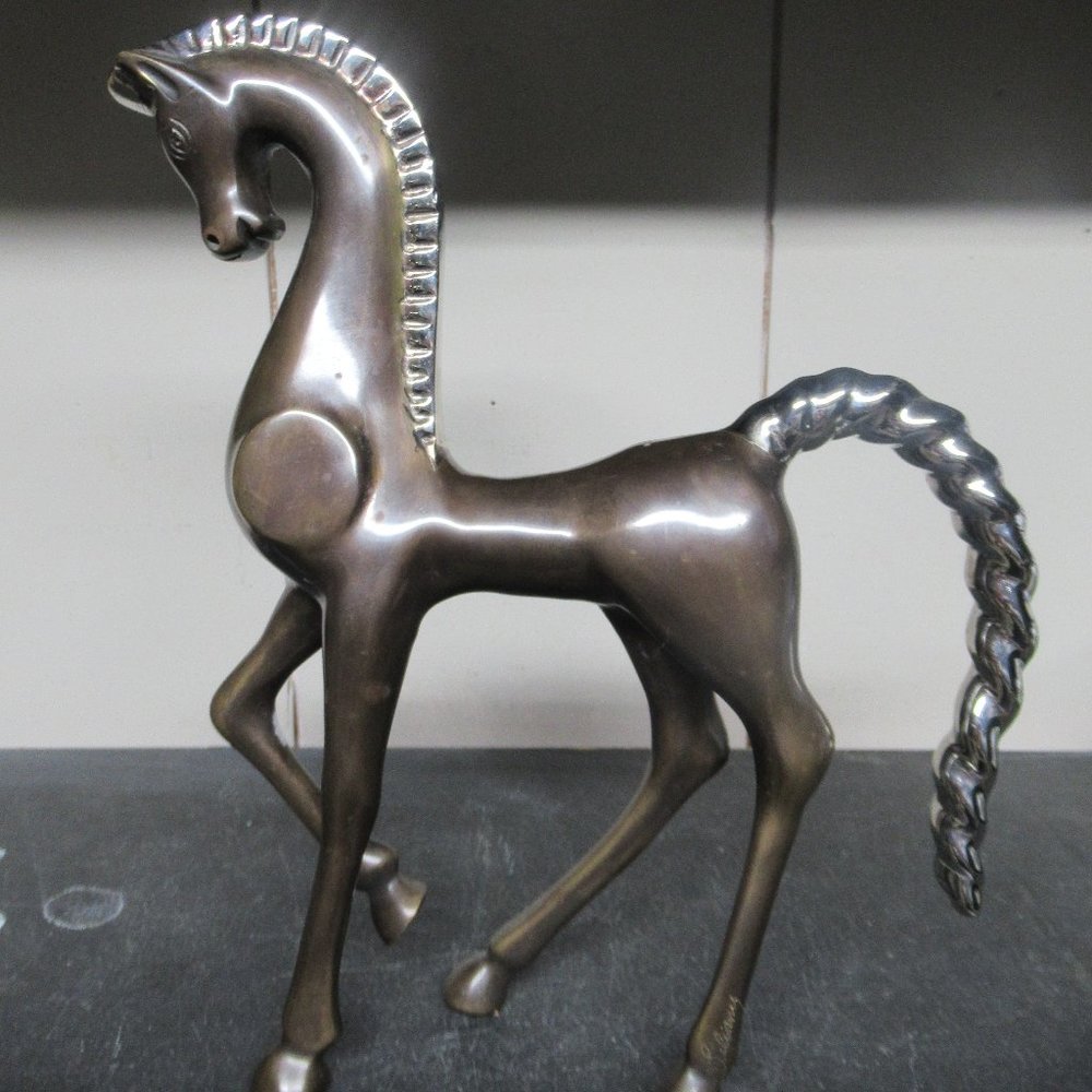 Estate Large Art Deco Bronze and Silver-Overlay Dolby Horse Figurine - Picture 4 of 14